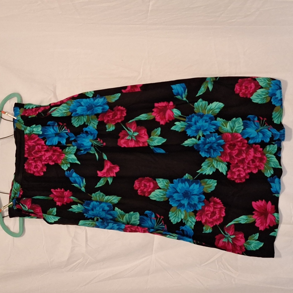 Vintage black floral California Krush a line skirt size medium